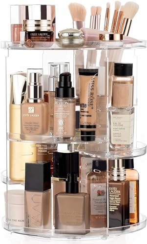 Large Capacity Rotating Makeup Organizer - Adjustable Carousel for Cosmetics & Skincare