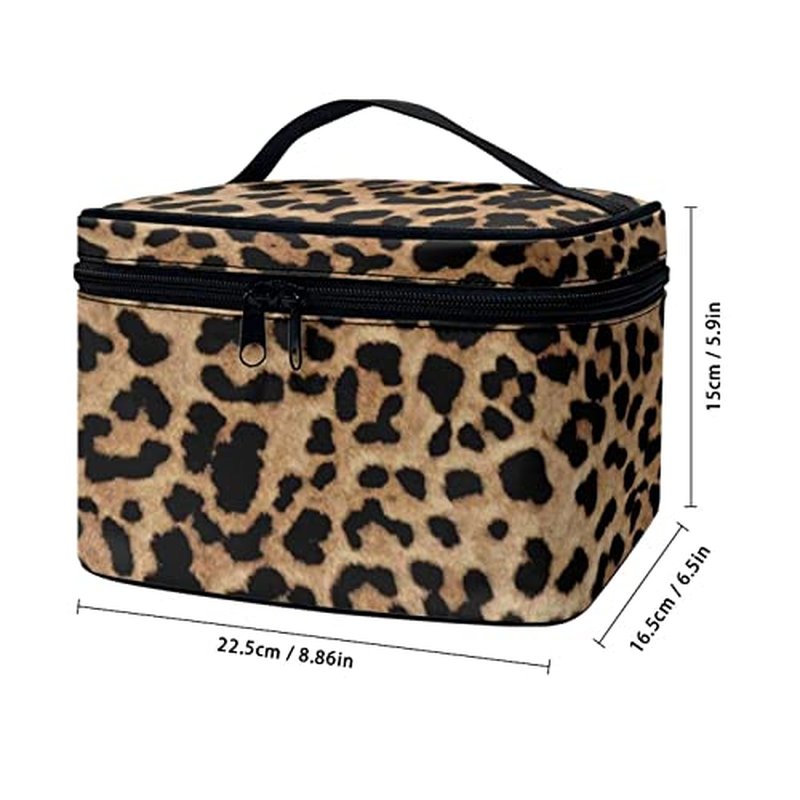JEOCODY Leopard Print Makeup Pouch Multifunction Cosmetic Bag with Handle Toiletry Bag Waterproof Travel Hanging Organizer Bag for Women Girls
