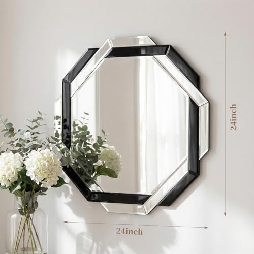 Vercraft Black 24x24 Inch Frameless Beveled Edge Wall Mirror for Bathroom & Bedroom