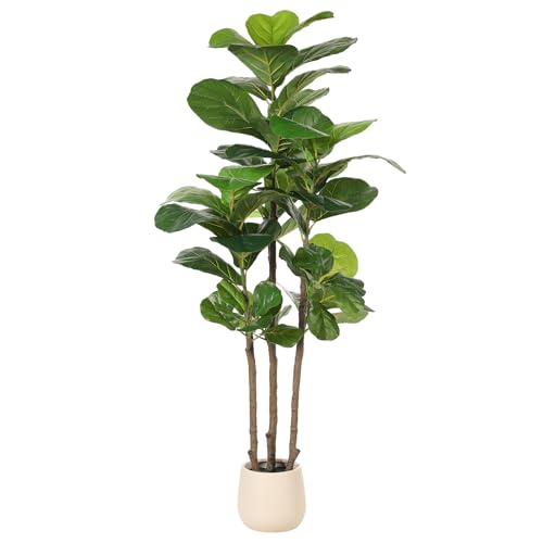 5ft Artificial Fiddle Leaf Fig Tree with White Planter - Lifelike Home Decor