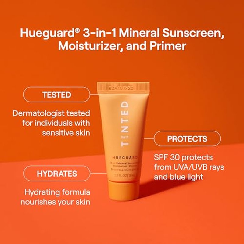 Live Tinted Hueguard¢ç Mini 3-in-1 Mineral Sunscreen, Moisturizer, & Primer for Face and Body - Hydrate and Protect the Skin Year Round - SPF 30 to Protect Against UVA/UVB Rays, 0.5 Fl Oz