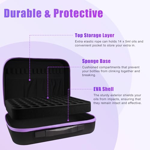 Purple 70 Bottle EVA Essential Oil Storage Carrying Case - Travel & Home