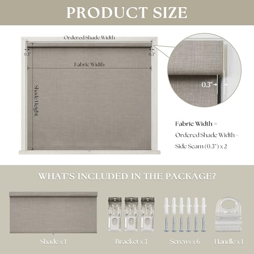 TWODRAPES Burlywood Birch 58W x 72H Cordless Blackout Linen Roller Shades