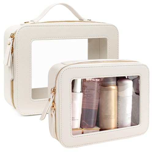 2Pcs Clear Makeup Bag for Women, Large Clear Toiletry Bag with Zipper Travel Cosmetic Case Portable Waterproof Makeup Pouch for Traveling Car Organizers Diaper Bag Organizer Pouches (Dual White)