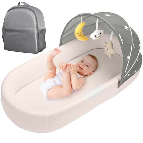 Portable Baby Bassinet Travel Crib for Newborns & Infants - Foldable & Washable, Grey