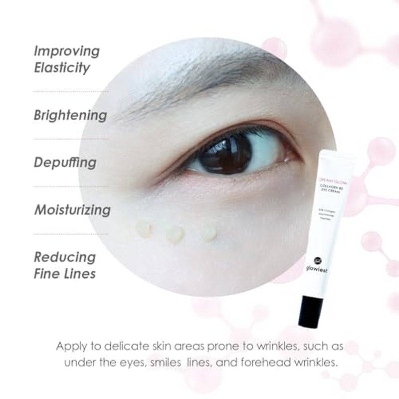 glowiest Dream Glow Collagen 82 Eye Cream- French Collagen eye cream Dark Circle under eye treatment korean eye cream, Glowing Day and Night Care Not Tested on Animals -0.7oz./20g (Pack of 2)