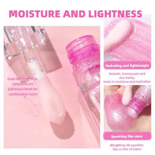 Magic Color Changing Lip Oil Ph, Glitter Lip Gloss, Upgraded Big Brush Head Moisturizing Lip Oil, Color Changing with Temperature, Moisturizing & Sparkling (Pink, 0.3 Oz)