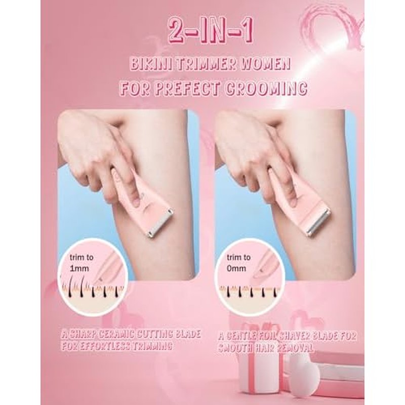 2in 1 Bikini Trimmer Electric Razors for Women with LED Light£¬Rechargeable Body Pubic Hair Trimmer Women with LCD Display, Lady Shaver for Leg/Arms/Bikini,Waterproof, Gift for Woman
