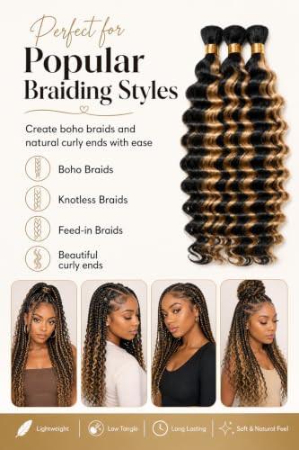 Blonde Deep Wave Human Braiding Hair Bundles - 22 Inch, 150g, Variation #P1B27-BRD-150g