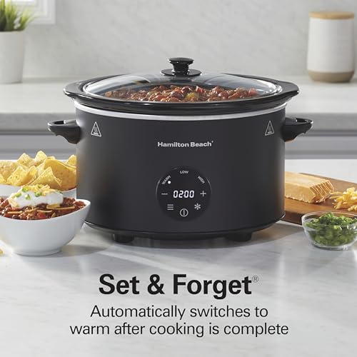 6 Quart Programmable Slow Cooker with Defrost Function - Black