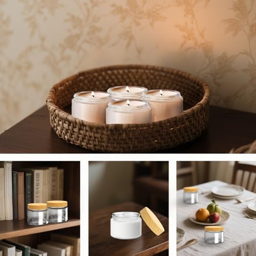 25 Pcs Glass Jars with Plastic Woodgrain Lids and Inner Liners 2 oz Clear Cosmetic Containers Empty Round Small Containers for Making Creams Lotions Powder Ointments Candle