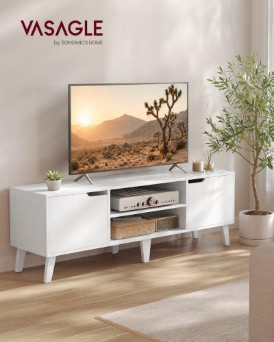 VASAGLE White 58-Inch TV Stand for 65 Inch TV with Adjustable Shelf - Modern Entertainment Center