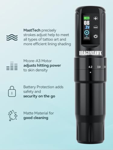 Black Wireless Tattoo Pen Machine with 1 Battery - Atom2 Pro