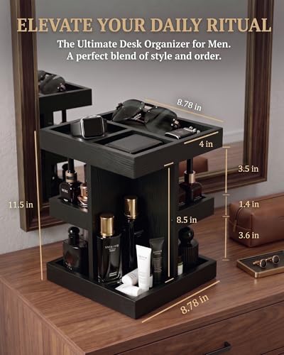 Black 3-Tier Rotating Cologne Organizer for Men, Holds 12+ Bottles