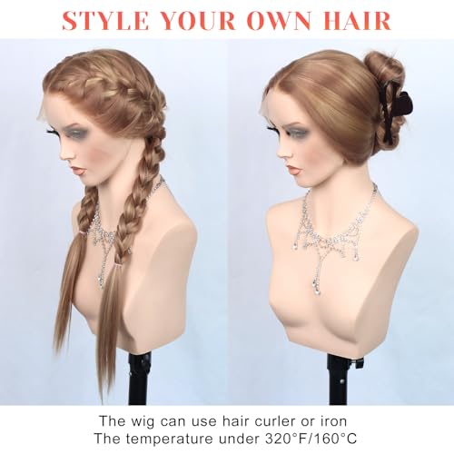 26-Inch Synthetic Lace Front Wig for Women - Ash Brown Blonde Highlights - Variation: Ash Brown Bleach Blonde Highlighted