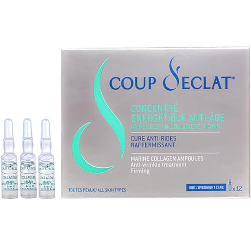 Coup d'Eclat 12 Piece Marine Collagen Ampoules - Anti-Aging Skin Care, Rejuvenating Facial Serum for Fine Lines & Wrinkles, Plumping & Hydrating, 12 Ampoule Serum for Face