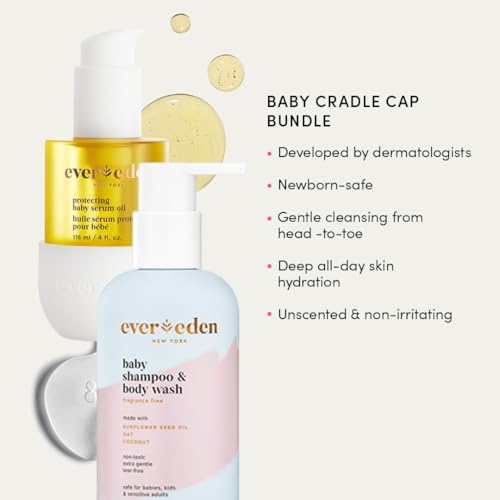 Evereden Baby Cradle Cap Shampoo & Body Wash with Nourishing Oil - Unscented, Gentle & Hydrating for Newborns