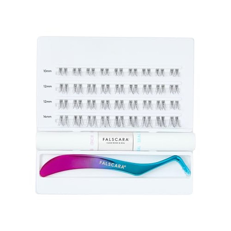 FALSCARA Clear Band False Eyelashes, Lash Extension Kit, Feathery & Wispy, Natural Volume, 8mm-10mm-12mm, Includes Bond & Seal, Precision Applicator & 36 Lash Clusters