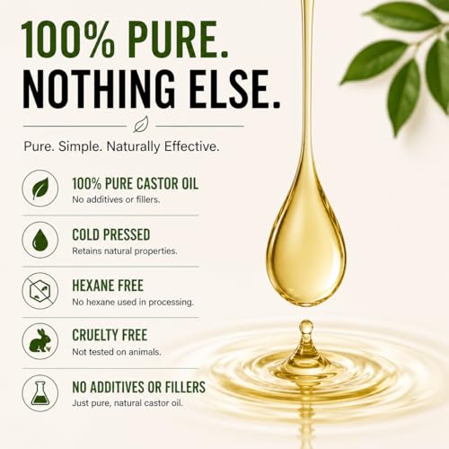 Pure Castor Oil for Hair & Skin - 16oz Cold Pressed Moisturizer & Growth Oil