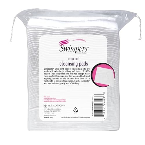 Swisspers Premium Facial Cleansing Pad, 100% Cotton, Ultra Soft, Extra Large, 50 White Pads per Reclosable Bag, 3 Bags (150 Pads Total) (Pack of 2)