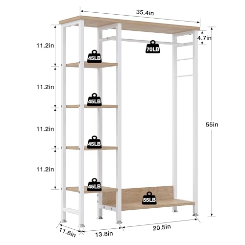 Open Garment Clothing Rack with Shelves & Hanging Rod - White