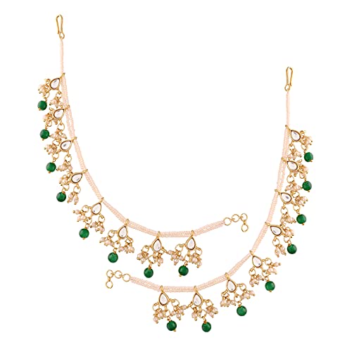 Green Pearl Drop Hair Chain for Women - Indian Wedding & Ethnic Bridal Accessory