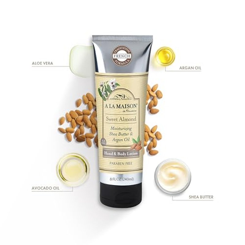 A LA MAISON Moisturizing Lotion, Sweet Almond - Nourishing French Formula for Dry Skin - Argan Oil, Pure Shea Butter, Essential Oils, Plant Based, Cruelty-Free, SLS and Paraben Free (8 Oz, 2 Pack)