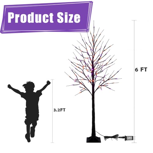 6 FT Halloween Lighted Birch Trees - 96 LED Purple & Orange Fairy Lights with Timer - Indoor Outdoor Decor