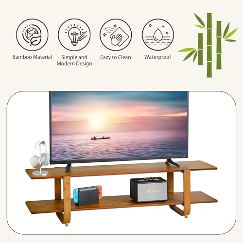 Walnut Bamboo TV Stand for Up to 65-Inch TVs Media Console with Storage