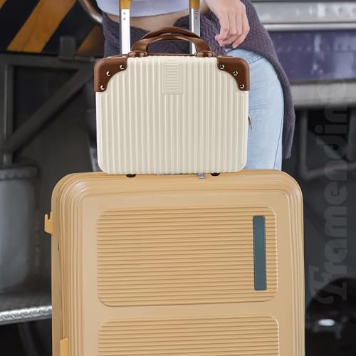 Framendino Beige Hard Shell Travel Makeup Case - Portable Cosmetic Suitcase