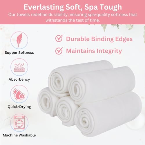 Efforest White Microfiber Facial Towels for Estheticians - Pack of 5, Spa & Skincare