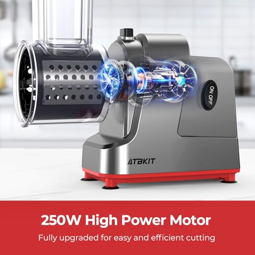 ATBKIT 250W Electric Cheese Grater - 5 Blade Slicer Shredder for Cheese, Fruits & Veggies