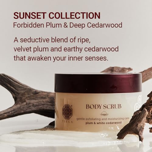 TIELA Sunset Collection Hydrating Body Scrub with Plum & Cedarwood – 8.8 fl oz (250g)