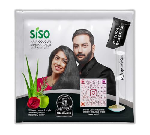 Hair Color Shampoo Natural Black 20g Pack of 20 - Grey Coverage & Shine