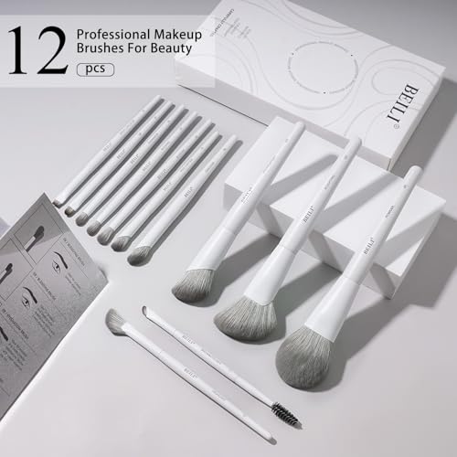 BEILI Makeup Brush Set,White Makeup Brush Set, 12 Vegan Makeup Brushes for Powder Foundation, Concealer, Eyebrows, Eyeshadow, Contour, Eyeliner, Blender Eye Brush (White)