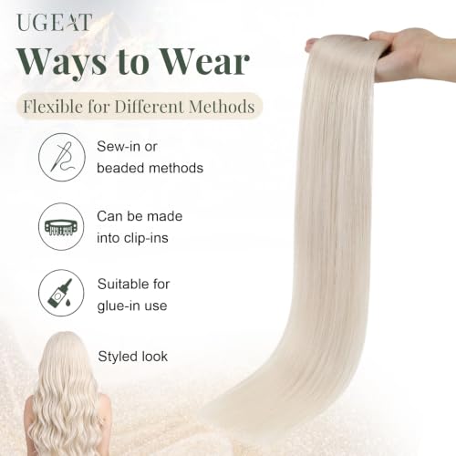 Ugeat Sew In Hair Extensions Blonde 14 Inch, Real Human Hair, 80g, S-#60A