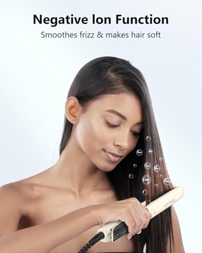 ANNLARY Beige 1 Inch Hair Straightener & Curling Iron 2-in-1 Titanium Ceramic Flat Iron
