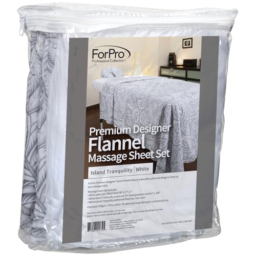Massage Sheet Set - ForPro Designer Flannel 3-Piece, Island White (Variation of White Island Tranquility)
