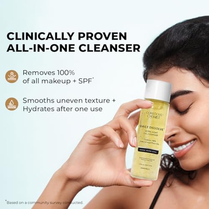 Conscious Chemist Makeup Remover & Oil Cleanser | 130ml | Face Wash & Cleanser for Oily Skin | Removes Waterproof Makeup, Blackheads & Whiteheads | Soft & Clear Skin - Daily Dissolve