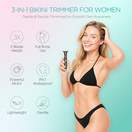 VOGOE Black 3-in-1 Waterproof Bikini & Body Trimmer for Women