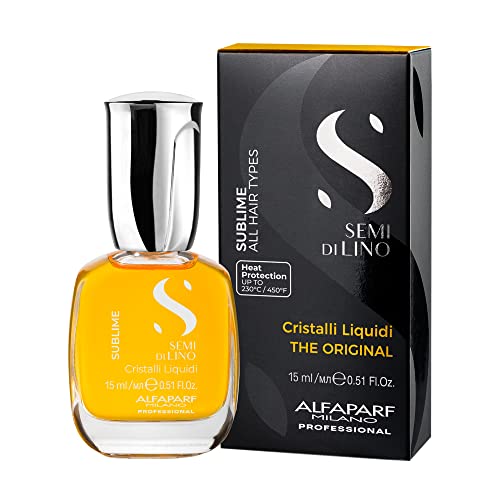 Alfaparf Milano Semi di Lino Sublime Cristalli Liquidi Hair Oil Serum with Thermal Protection - Anti Frizz Hair Serum & Smoothing Heat Protectant Spray with Vitamin E for Frizzy Hair (0.51 oz / 15 ml)