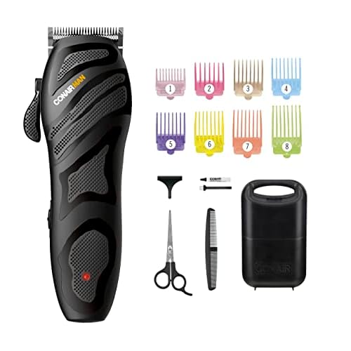 ConairMAN Number Cut, Cord/Cordless Men¡¯s Hair Clippers and Trimmers Set, Includes Barber Comb and Scissors, Cleaning Brush, Oil, Blade Guard and Deluxe Storage Case, At-Home Clipper Kit, Rechargeable