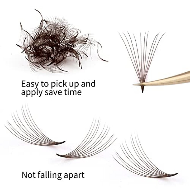 Colored Lash Extensions 10D 1000pcs Premade Fans Eyelash Extensions Brown Lash Fans Volume Mix (7D-16mm)
