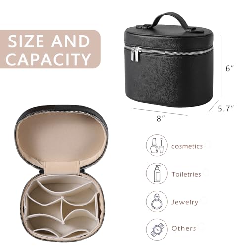 RSRSLEII Waterproof PU Leather Makeup Bag - Portable Toiletry Bag Black 03