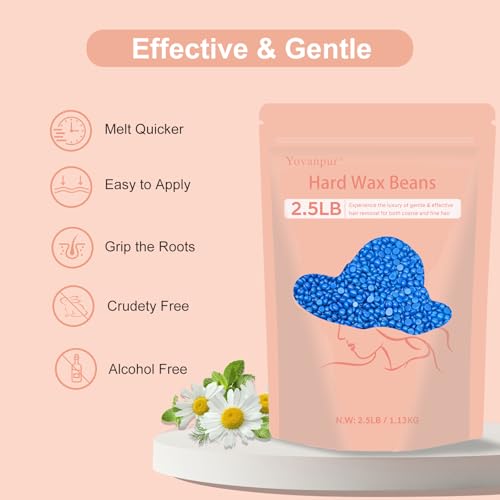Yovanpur Chamomile-Blue Wax Beads for Sensitive Skin 2.5lb Hard Wax for Hair Removal