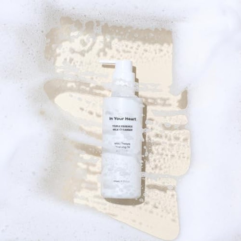In Your Heart Triple Essence Milk Cleanser ? 3-in-1 Milky to Oil to Foam Cleanser & Makeup Remover | Hyaluronic Acid, Galactomyces, Chamomile | Korean Skincare, 200ml / 6.76 fl oz