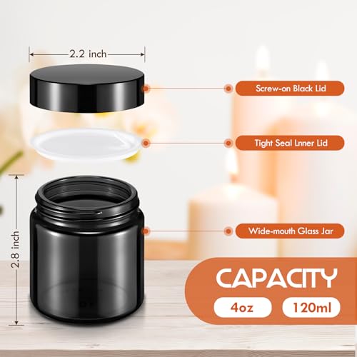 Norme 36pcs 4oz Glass Cosmetic Jars with Black Lids - Reusable & Leakproof