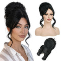 Black Messy Bun Hair Piece with Bangs 2-in-1 Updo Wig for Women