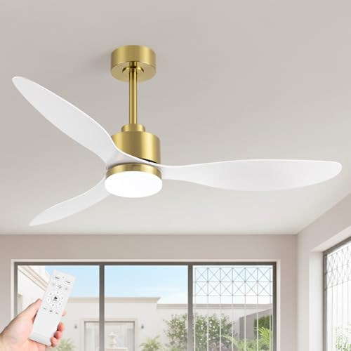 Breezary 52-Inch Gold & White Ceiling Fan with Lights and Remote, Reversible Blades, Quiet DC Motor for Large Rooms