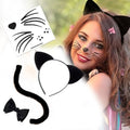 Cat Costume Face - Ears & Tail - Contains Cate Face Temporary Tattoos & Furry Ears, Tail and Black Bowtie - Easier than Make-Up - MADE in USA (Cat Face Ears & Tail)